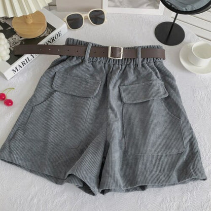 Casual Elastic High Waist Loose Shorts For Women Grey One Size