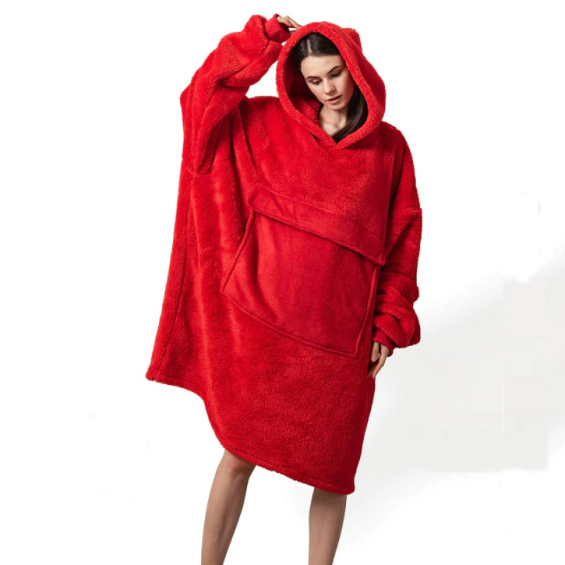 The Thick Winter Fleece Blanket Hoodie Red