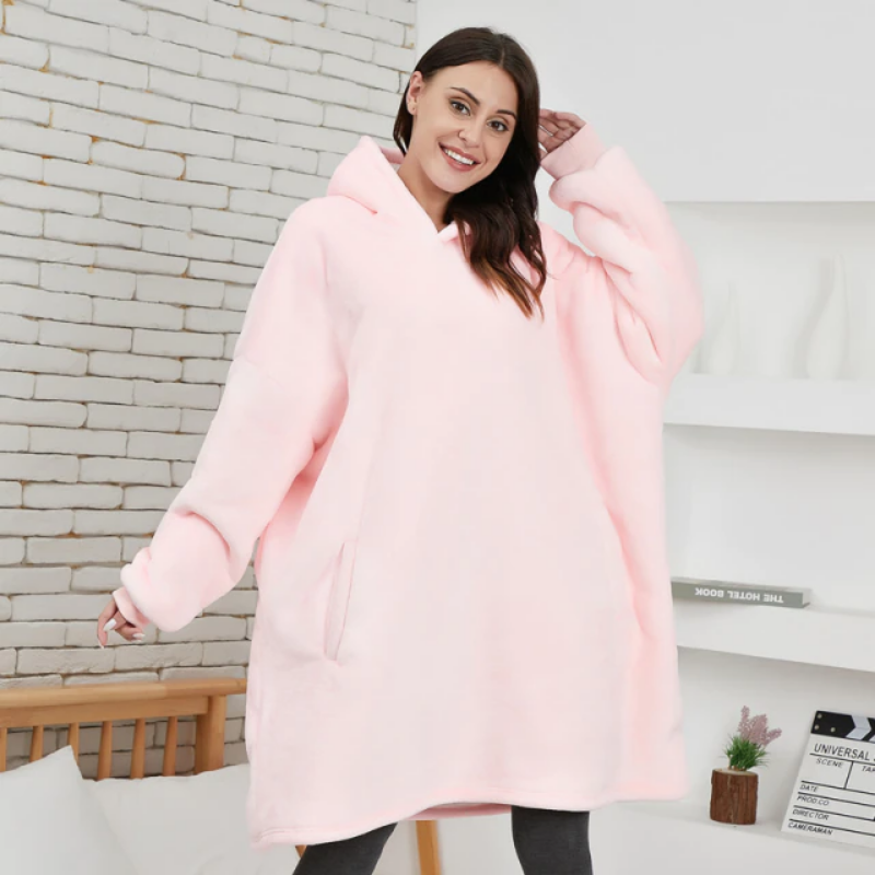 The Giant and Warm Pocket Fleece Oversized Blanket Hoodie Pink