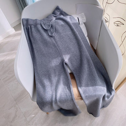 Casual Woolen Full Length Pants For Women Grey One Size