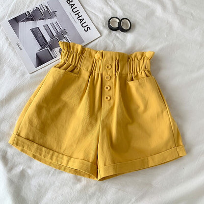 Casual Pocket Buttoned Shorts Yellow One Size