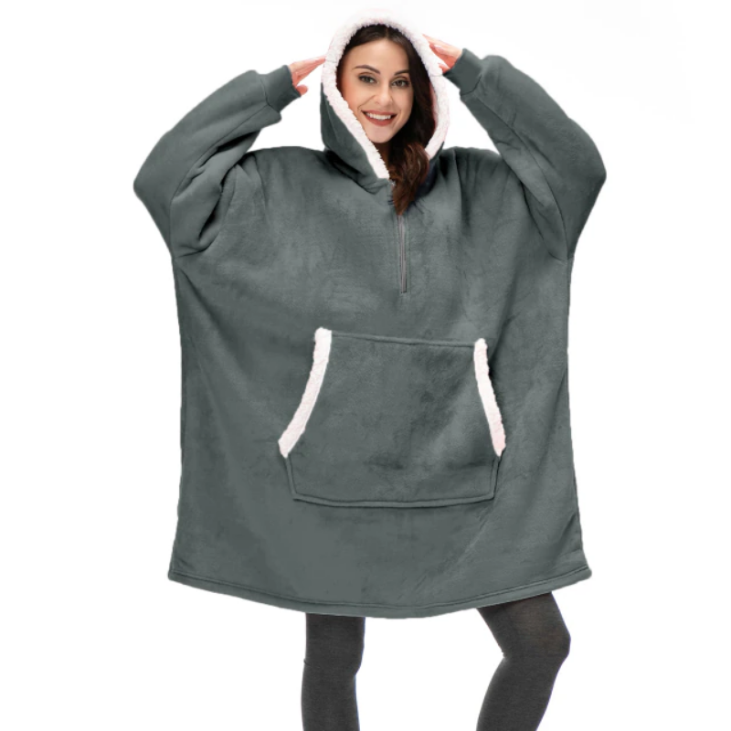 The Warm Half Zipper Blanket Hoodie Grey