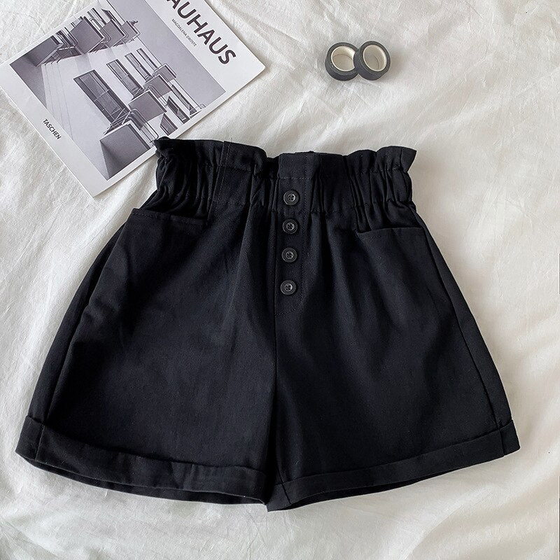 Casual Pocket Buttoned Shorts Black One Size