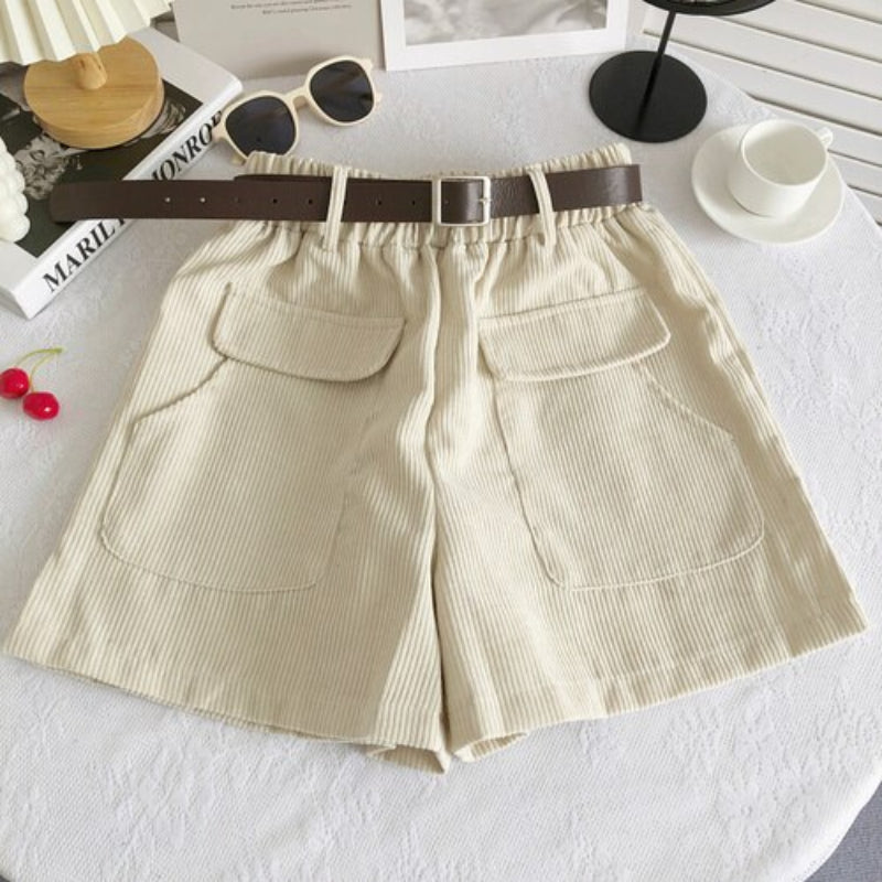 Casual Elastic High Waist Loose Shorts For Women Apricot One Size