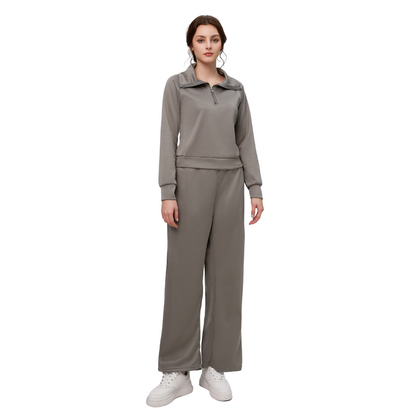 Solid Color Loungewear Set For Women Gray