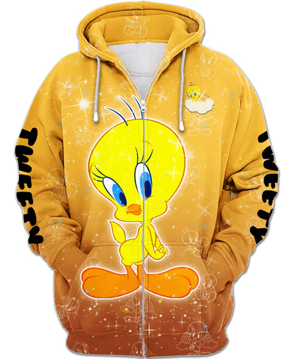 Tweety Print Zip Up Hoodie 6XL