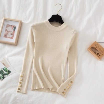 O-Neck Knitted Long Pullover For Women Off-White One Size