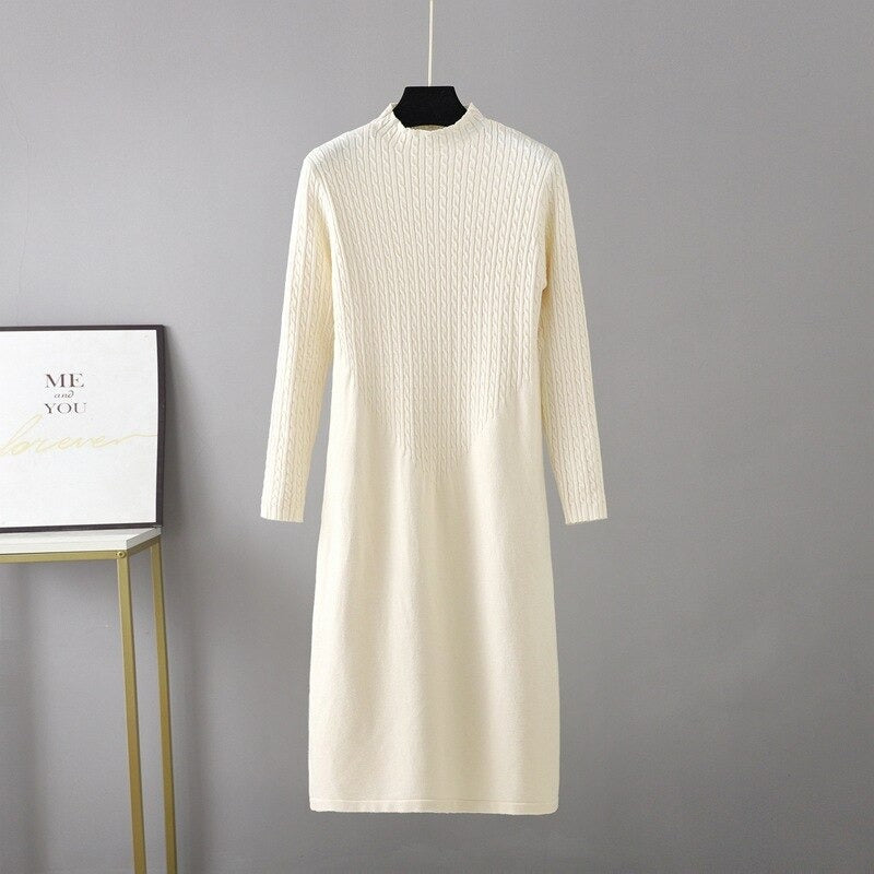 Loose Half High Collar Bottoming Sweater Dress One Size Off-White