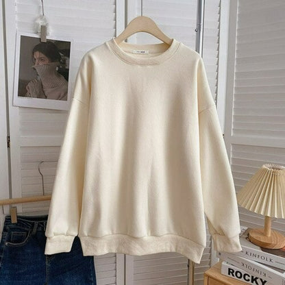 Women's Solid Color Thickened Winter Sweatshirt Cream One Size