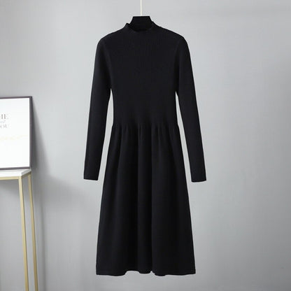 Knitted Ribbed Warm Sweater Dress One Size Black