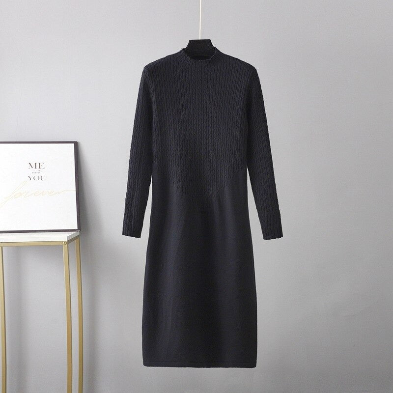 Loose Half High Collar Bottoming Sweater Dress One Size Black