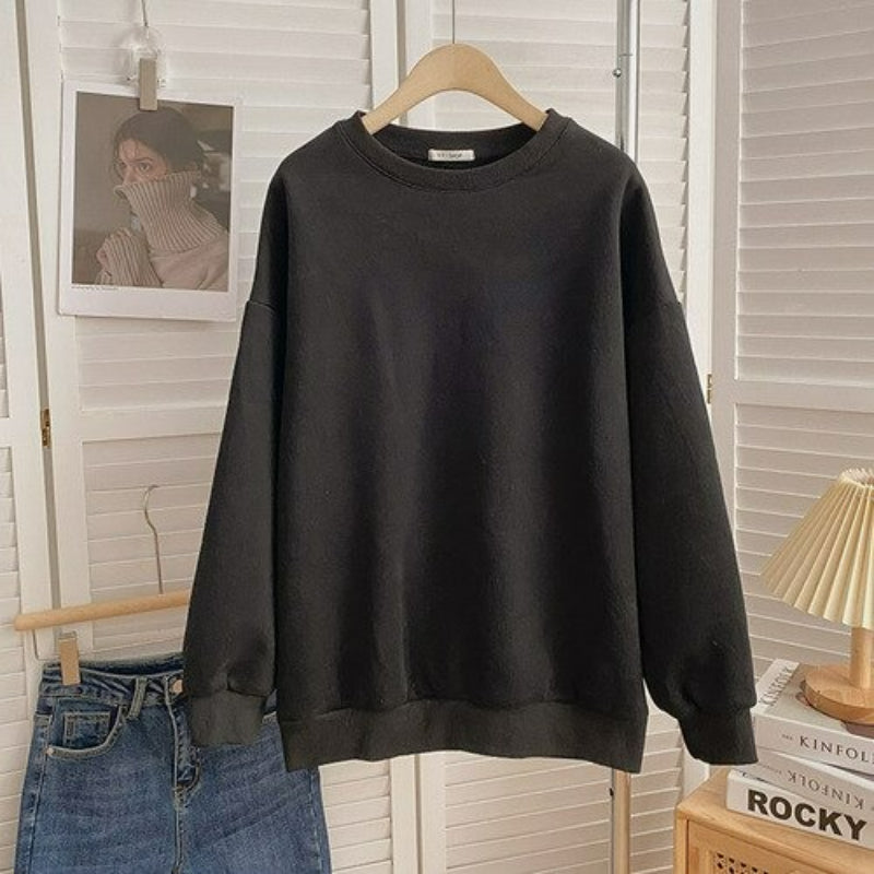 Women's Solid Color Thickened Winter Sweatshirt Black One Size