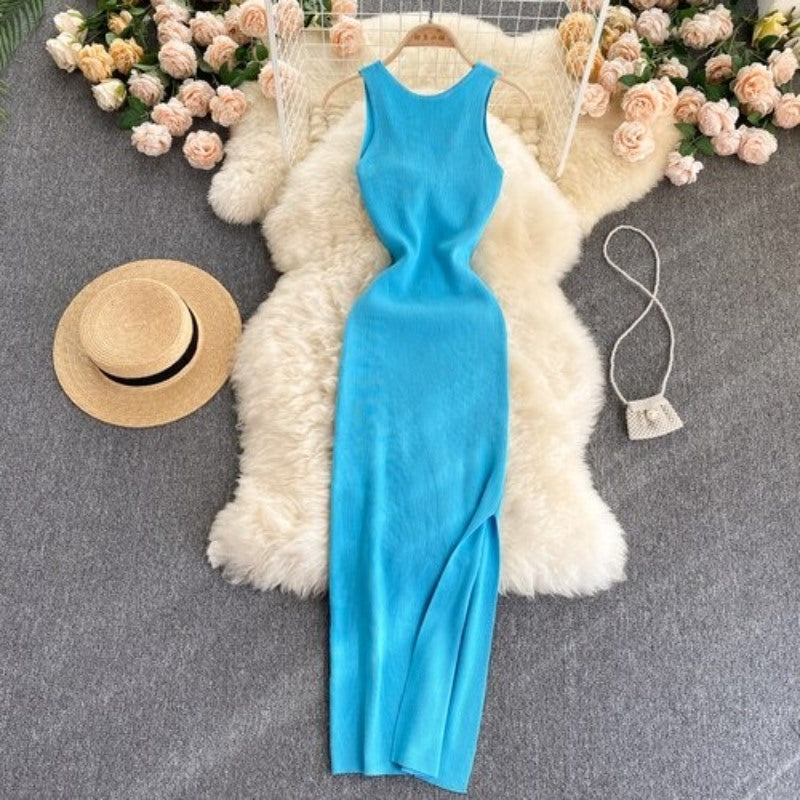 Casual Twisted Korean Long Dress For Women Blue One Size