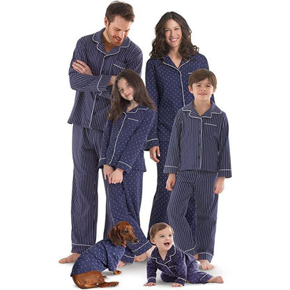 Dotted Pattern Pajamas Family Sets Navy Blue