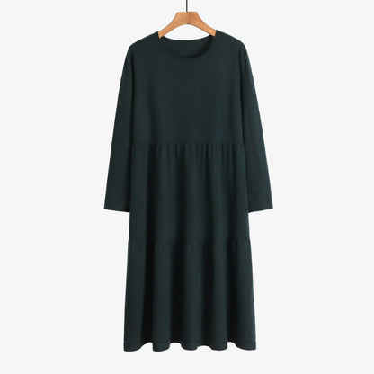 Thick Warm O-Neck Long Knit Sweater Dress For Women Dark Green One Size