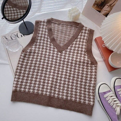 Casual Knitted Sleeveless Sweater Vest For Women Brown One Size