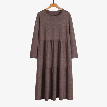 Thick Warm O-Neck Long Knit Sweater Dress For Women Dark Brown One Size