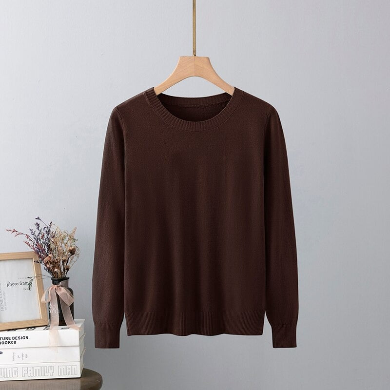 Warm Base Cashmere O-Neck Long-Sleeved Pullover Brown