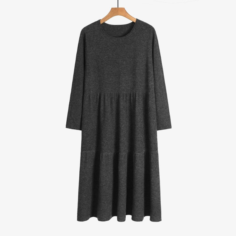 Thick Warm O-Neck Long Knit Sweater Dress For Women Dark Gray One Size