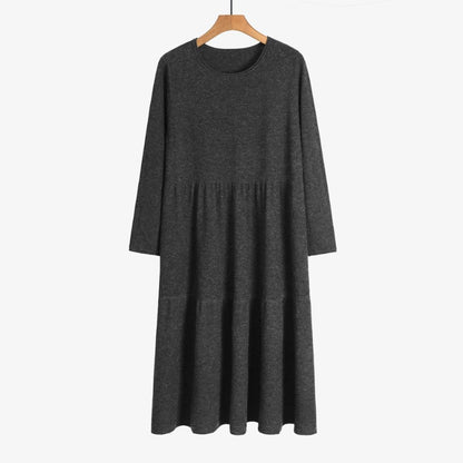 Thick Warm O-Neck Long Knit Sweater Dress For Women Dark Gray One Size