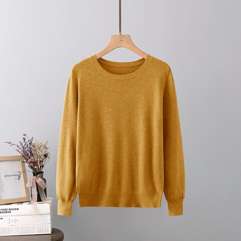 Warm Base Cashmere O-Neck Long-Sleeved Pullover Yellow