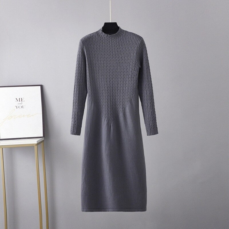 Loose Half High Collar Bottoming Sweater Dress One Size Gray