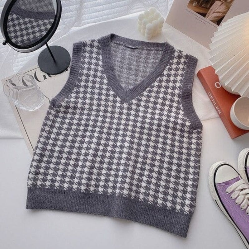 Casual Knitted Sleeveless Sweater Vest For Women Gray One Size