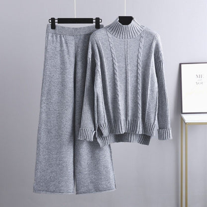 Warm Cashmere Sweater And Pants Sets For Women Gray One Size