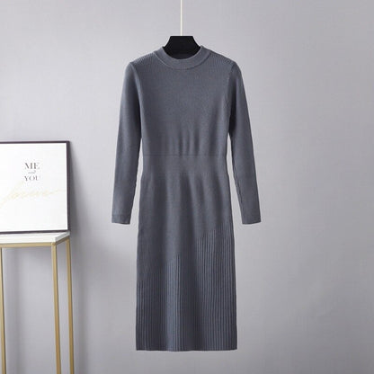 Half Turtleneck Over-The-Knee Fit Knitted Sweater Dress One Size Gray