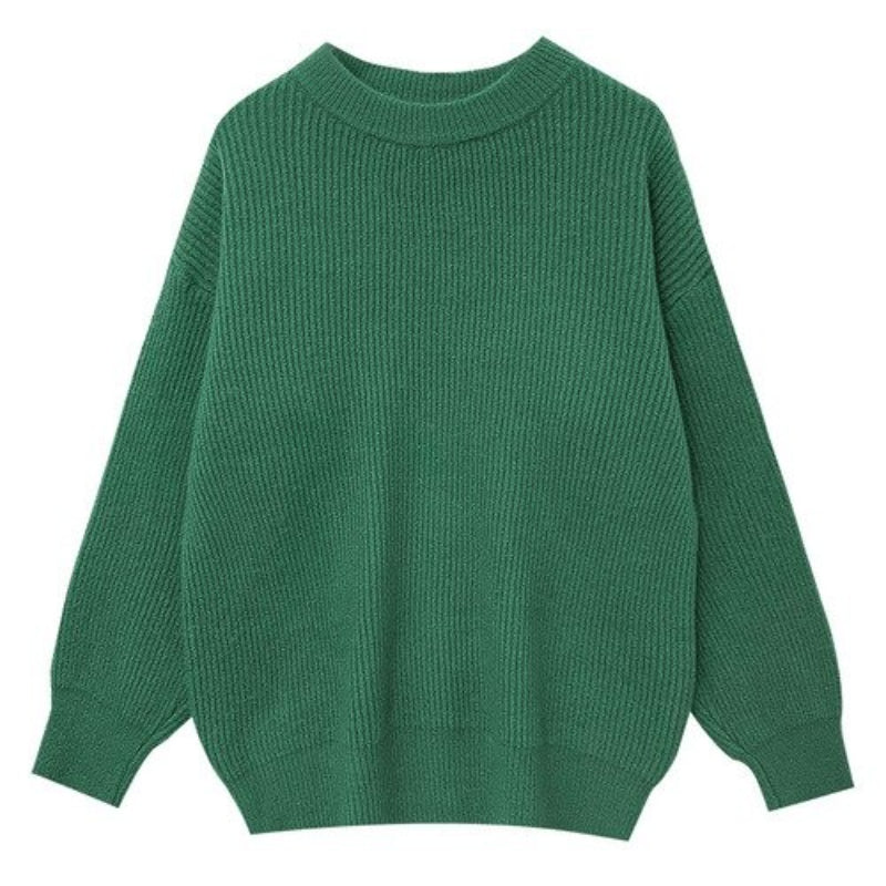 Cashmere Knitted Solid Long-Sleeved Pullover For Women Green One Size