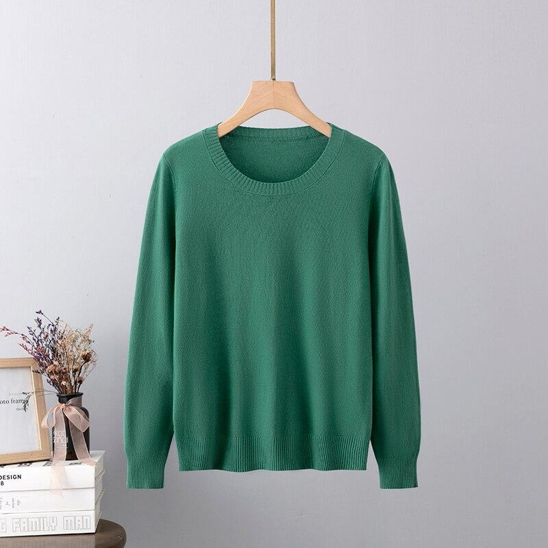 Warm Base Cashmere O-Neck Long-Sleeved Pullover Green