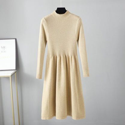 Knitted Ribbed Warm Sweater Dress One Size Beige