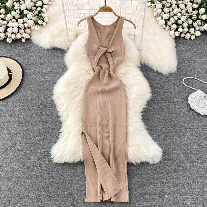 Casual Twisted Korean Long Dress For Women Khaki One Size