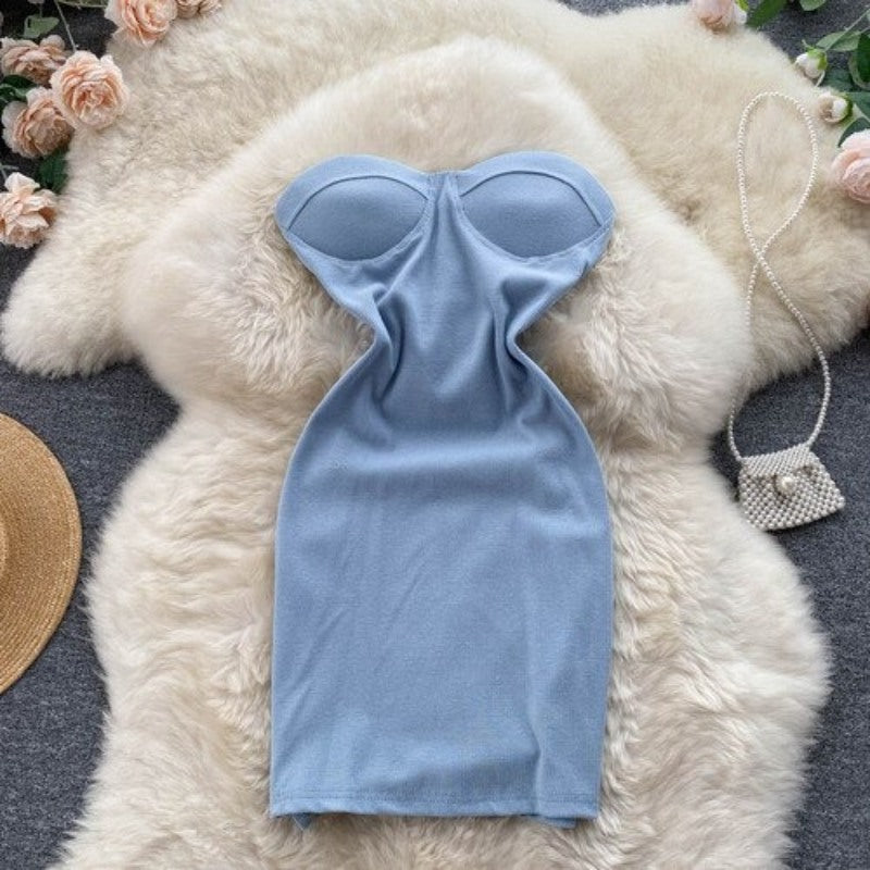 Stylish Off Shoulder Waist Slim Dress For Women Light Blue One Size