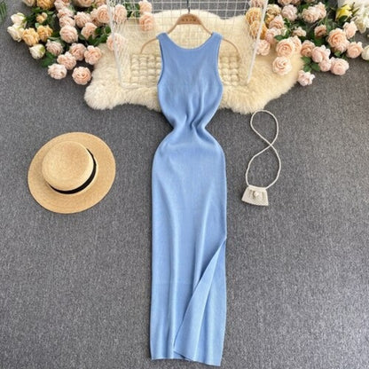 Casual Twisted Korean Long Dress For Women Light Blue One Size