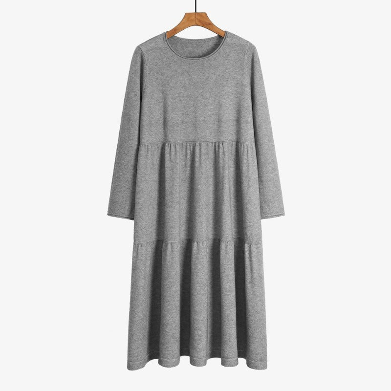 Thick Warm O-Neck Long Knit Sweater Dress For Women Light Gray One Size