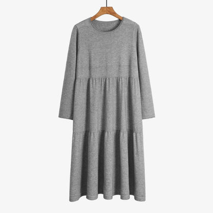 Thick Warm O-Neck Long Knit Sweater Dress For Women Light Gray One Size