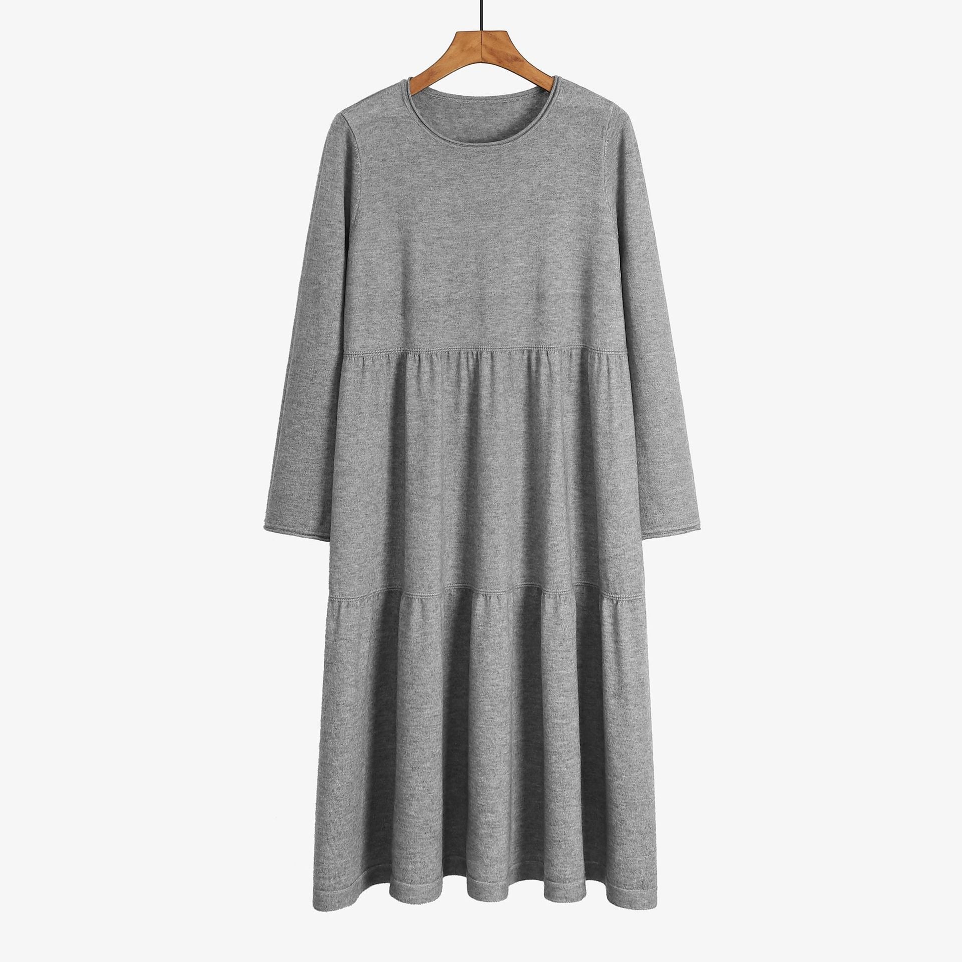 O-Neck Long Knitted Straight Oversized Sweater Dress Gray One Size