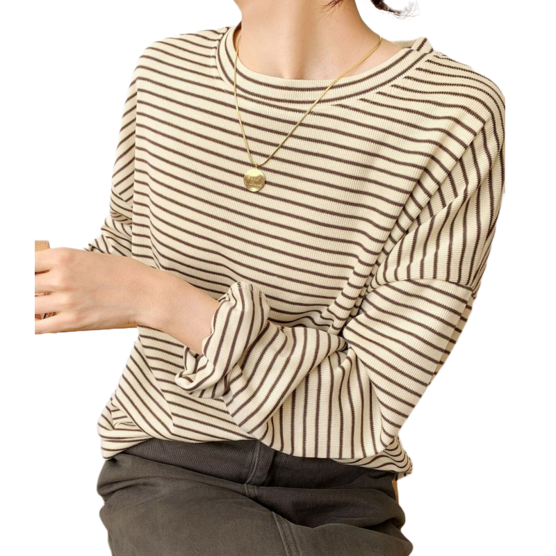 Long Sleeve Round Neck Striped Sweatshirt For Women