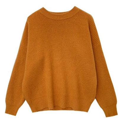 Cashmere Knitted Solid Long-Sleeved Pullover For Women Orange One Size