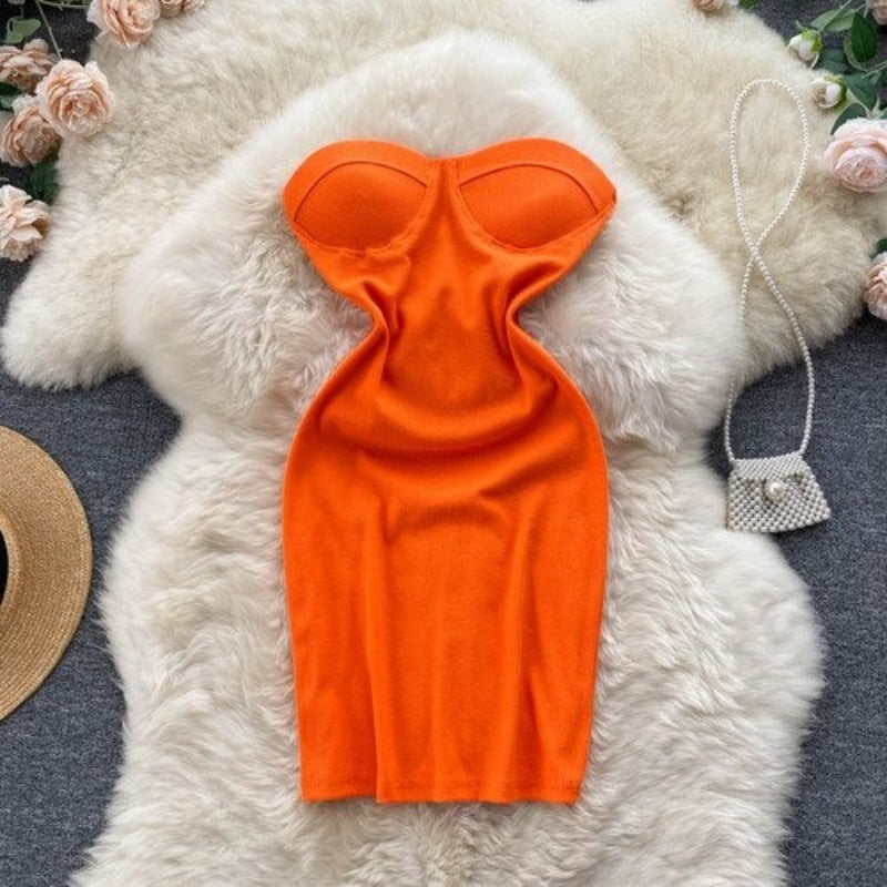 Stylish Club Temperament Strapless Dress For Women Orange One Size