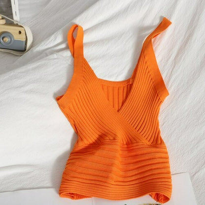 Women's Solid Color Slim Fit Camis Vest Orange One Size