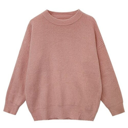 Cashmere Knitted Solid Long-Sleeved Pullover For Women Pink One Size