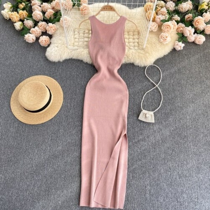 Casual Twisted Korean Long Dress For Women Pink One Size