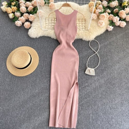 Casual Twisted Korean Long Dress For Women Pink One Size