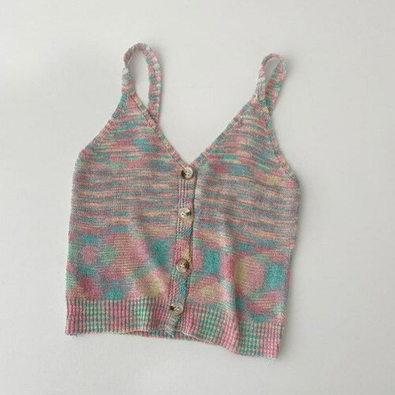 Women's Knitted Outerwear V Neck Tank Top Pink One Size