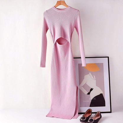 Elegant Hollow Out Knitted Dress For Women Purple One Size