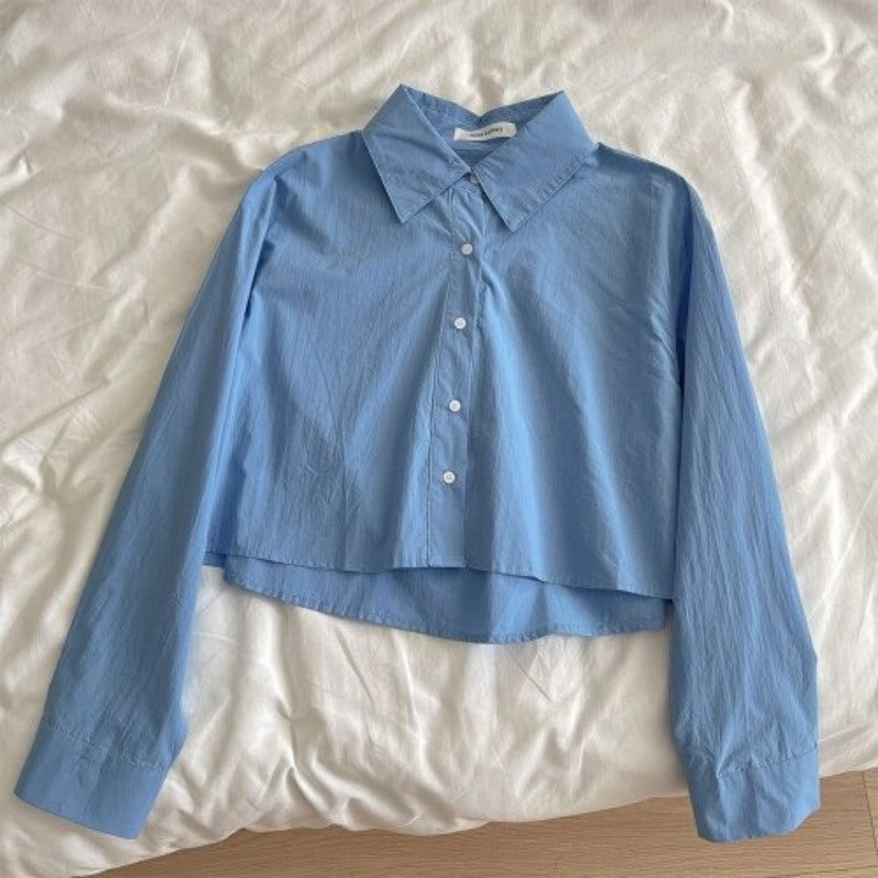 Casual Short Multi Color Shirt Blouses For Women Sky Blue One Size