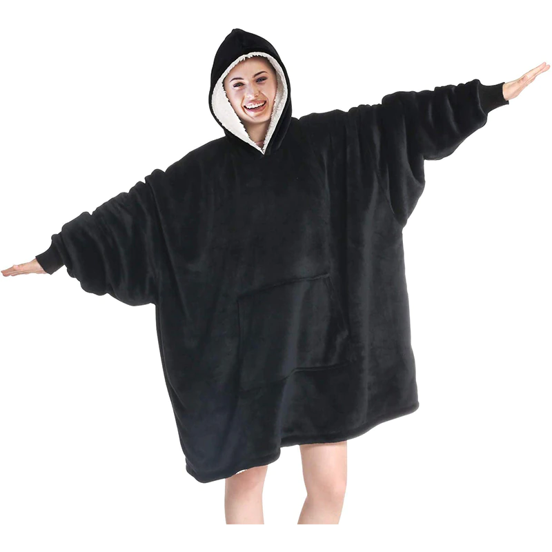 The Original Sherpa Fleece Blanket Hoodie Black One Size