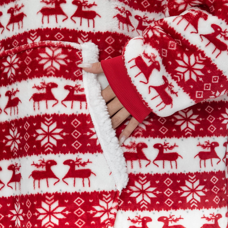 The Christmas Deer Print Oversized Blanket Hoodie